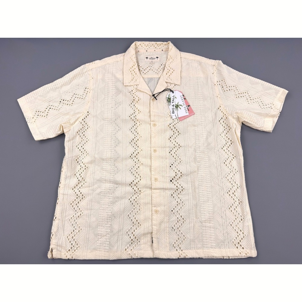 Free Planet Button Down Eyelet Camp Shirt Eggnog 2X New With Tags